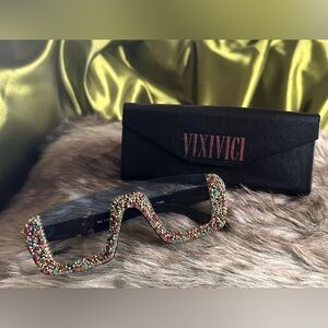 Oversized half rim crystal rhinestone fashion sunglasses